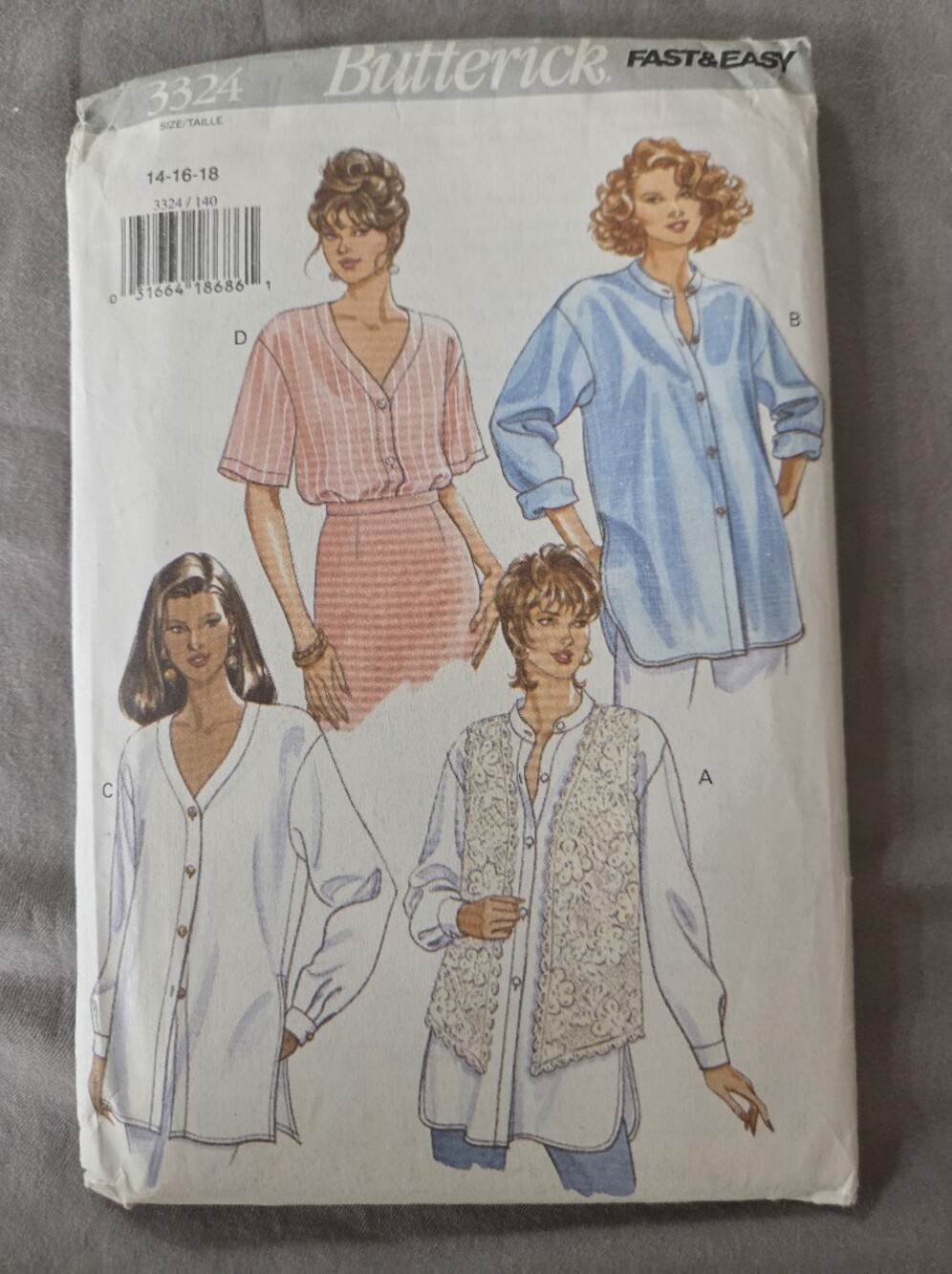 Butterick 3324 Misses' Vest & Shirt Sewing Pattern Size 14-16-18